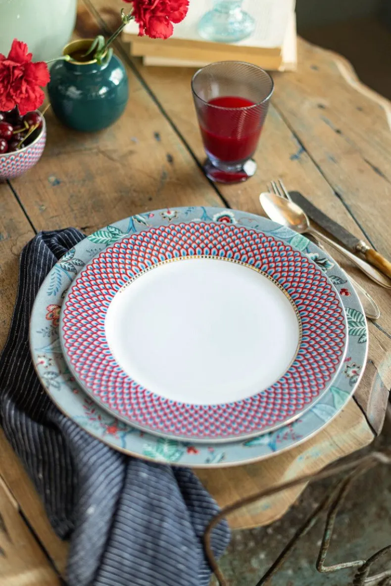 Flower Festival Dinerbord Rood/Lichtblauw 26.5 Cm