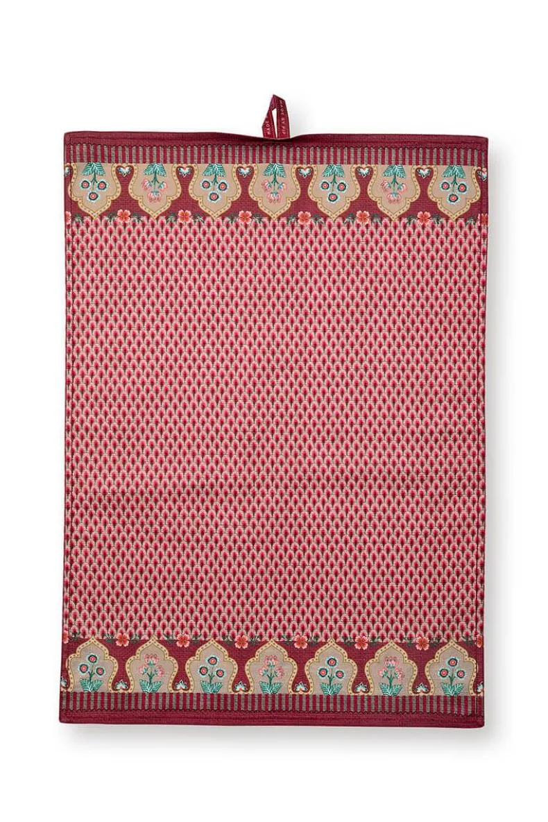 Flower Festival Tea Towel Red/Dark Pink