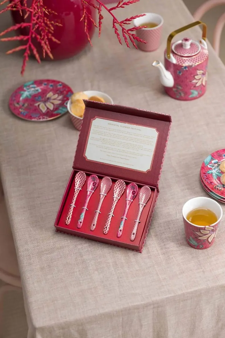 Oriental Flower Festival Set/6 Theelepels Donker