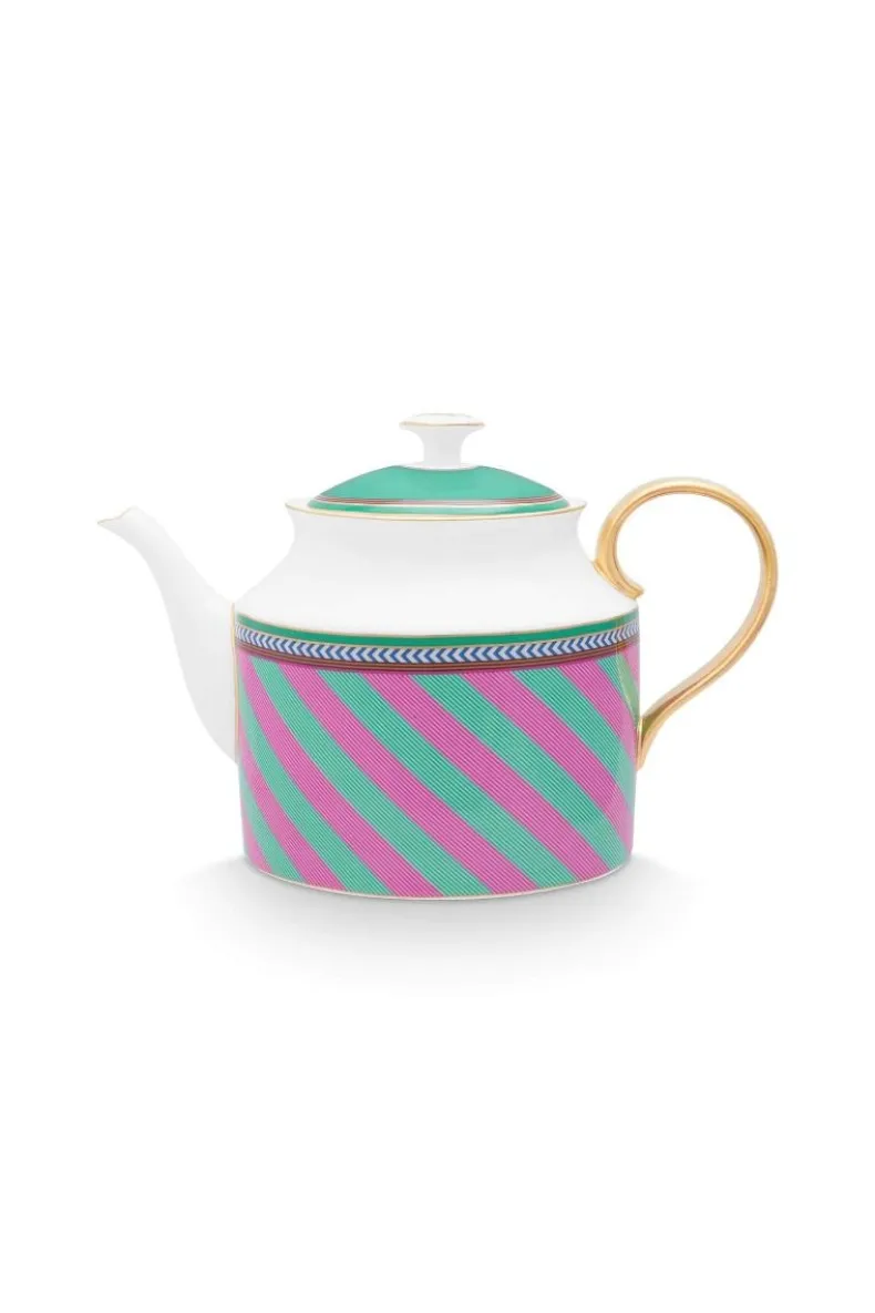 Pip Chique Stripes Theepot Groot Roze/Groen
