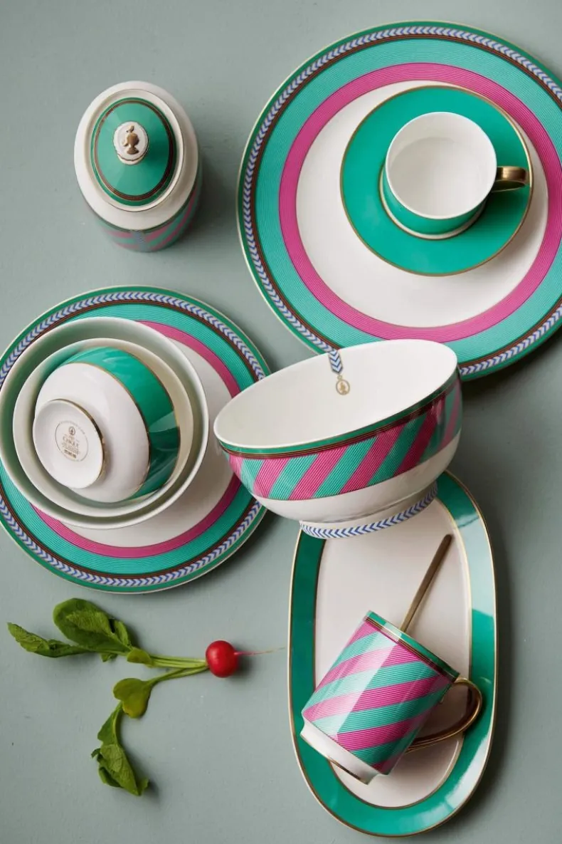Pip Chique Stripes Ontbijtbord Roze/Groen 23Cm